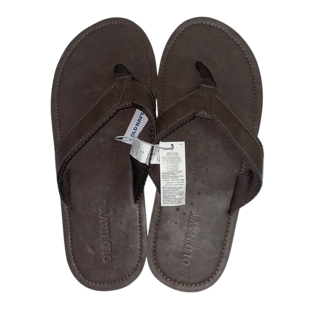 NWT Old Navy Faux Leather Flip Flops - Brown - Size 8-9